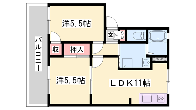 ガーデンベルベⅠ(2LDK/2階)の間取り写真