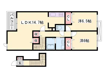 ルヴェ デュ ソレイユ(2LDK/2階)の間取り写真