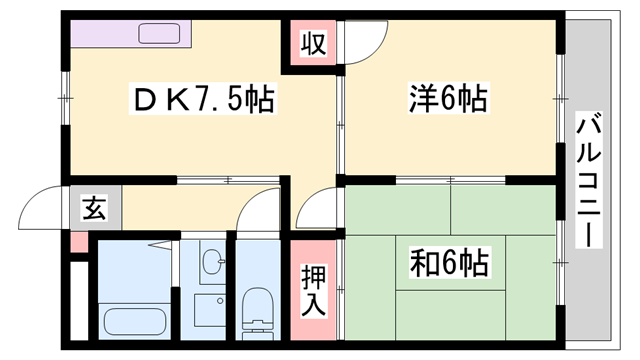 ライフタウン(2DK/1階)の間取り写真