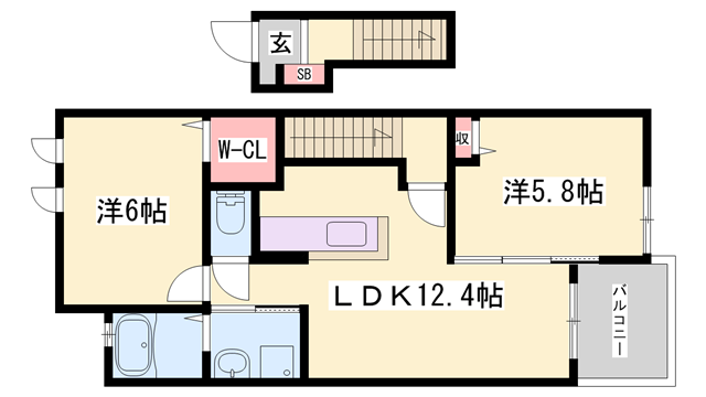 エレガンテ ヴィラⅠ(2LDK/2階)の間取り写真
