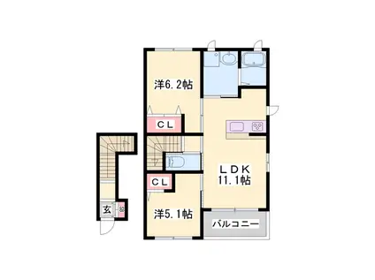 レジデンス永尾(2LDK/2階)の間取り写真