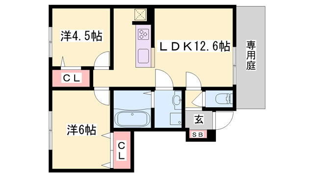 石がけ6番館(2LDK/1階)の間取り写真