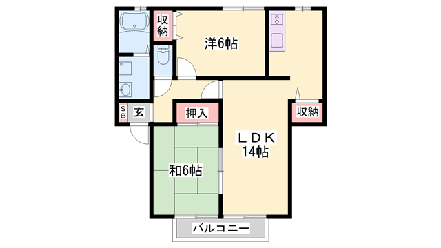 パルクフォンテーヌ(2LDK/2階)の間取り写真