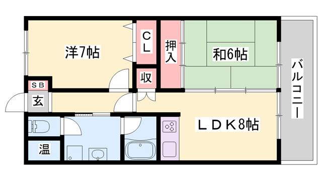 小玉ハイツ(2LDK/3階)の間取り写真