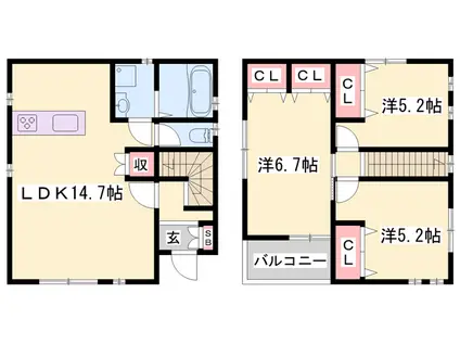 山陽本線 姫路駅 徒歩15分 2階建 築10年(3LDK)の間取り写真