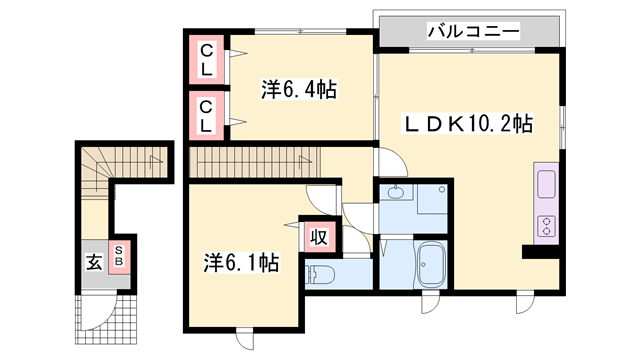 マン ウンド フラウ B(2LDK/2階)の間取り写真