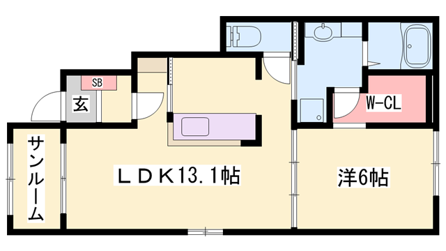Rグレイ砥堀(1LDK/1階)の間取り写真