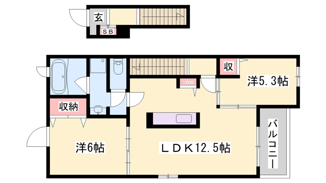 エヴィメリア1(1LDK/2階)の間取り写真