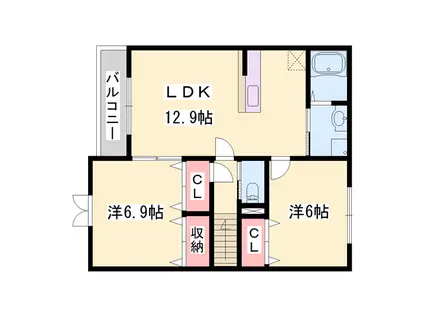 ラ・ブリーズ ハルⅡ(2LDK/2階)の間取り写真