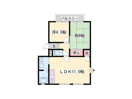 フレグランス金保A棟・B棟(2LDK/2階)の間取り写真