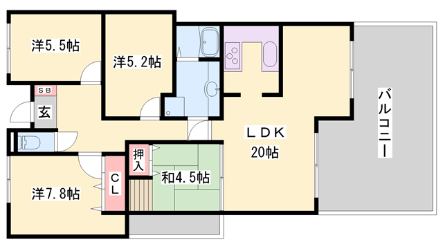リブレ北新在家(4LDK/4階)の間取り写真