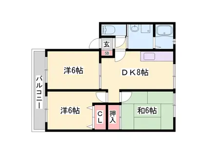 サンガーデン1 C棟(3DK/1階)の間取り写真