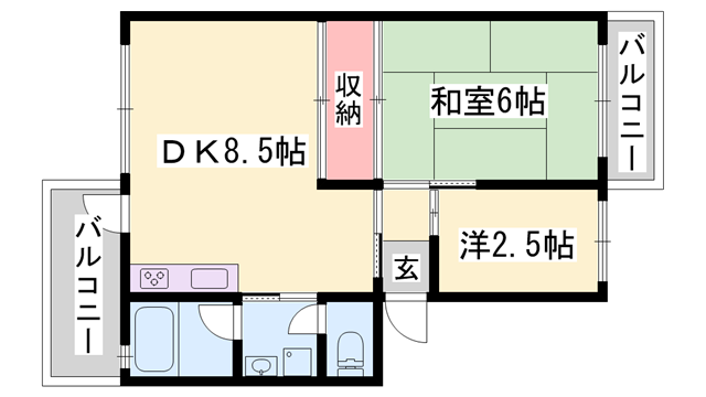 砥堀第2コーポラス(2DK/3階)の間取り写真