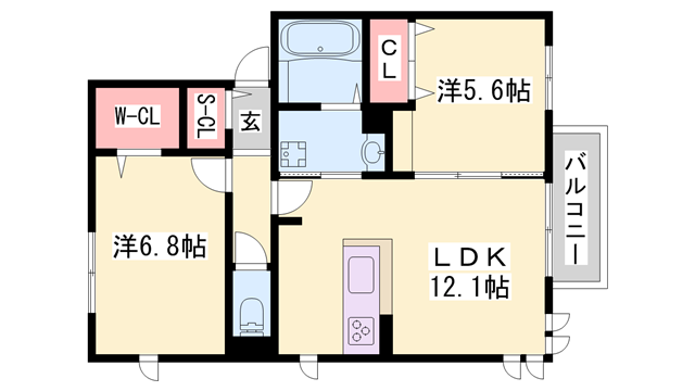 グランレーヴ弐番館(2LDK/2階)の間取り写真