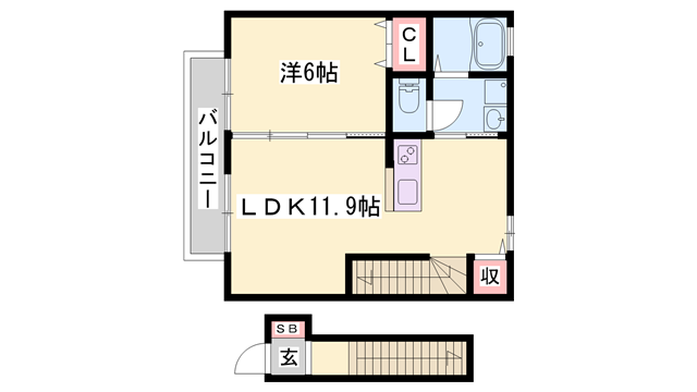 サニーハイツミキ B棟(1LDK/2階)の間取り写真