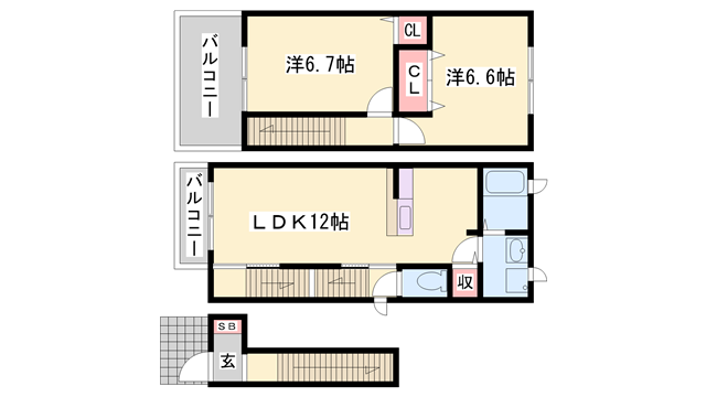 メゾン ド リジェールN(2LDK/2階)の間取り写真