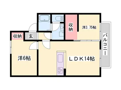 山陽本線 姫路駅 バス乗車時間：20分 御立南口バス停で下車 徒歩3分 2階建 築41年(2LDK/2階)の間取り写真