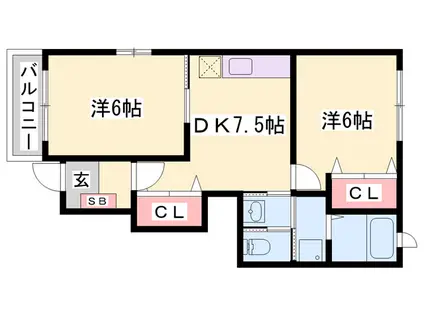 フラットワンA(2DK/1階)の間取り写真