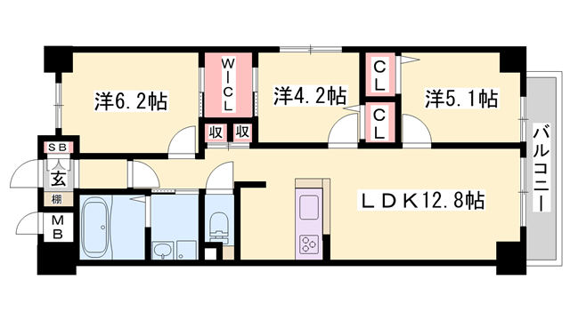 キャッスルコート岩端(3LDK/4階)の間取り写真