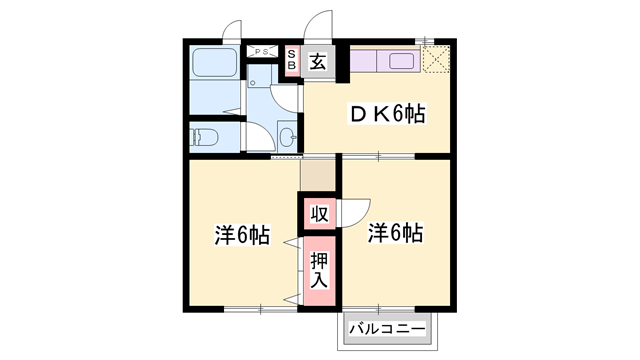 クリサンテピーヌスA(2DK/2階)の間取り写真