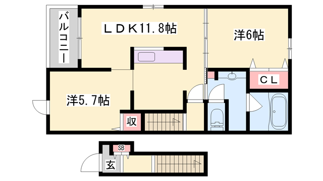 インプレス・ヴィラ(2LDK/2階)の間取り写真