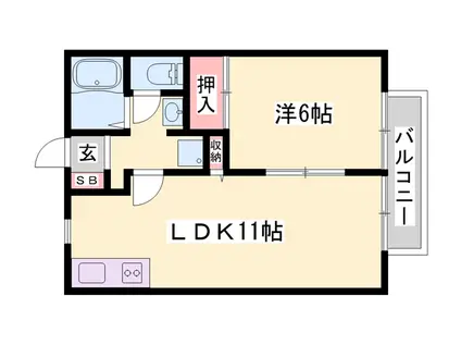 リヴェール山吹(1LDK/2階)の間取り写真