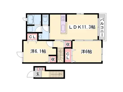 カーサ ドマーニ(2LDK/2階)の間取り写真