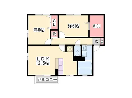 エヴァーコート段町 A棟(2LDK/2階)の間取り写真