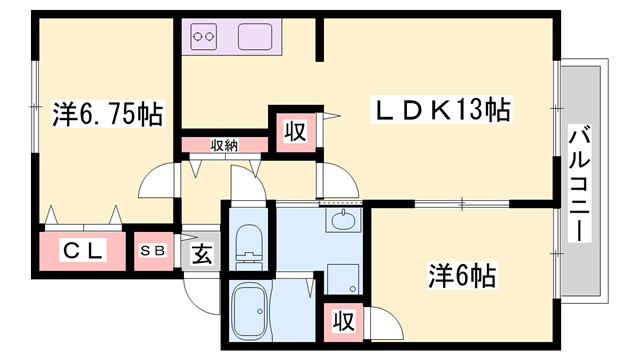 ハーベストウェルB棟(2LDK/2階)の間取り写真
