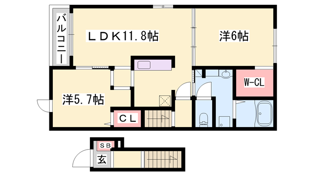 リヴィエールⅡ(2LDK/2階)の間取り写真
