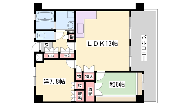 キャッスルコート御立(2LDK/6階)の間取り写真