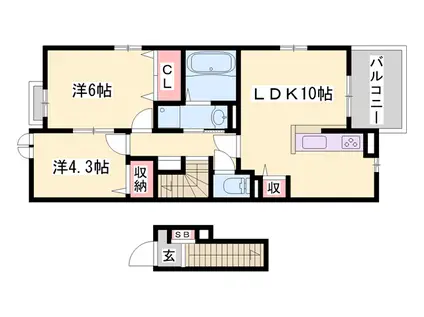ラ シャンス(2LDK/2階)の間取り写真