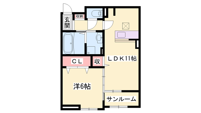 フェリア太田B(1LDK/1階)の間取り写真