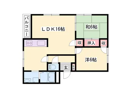 銀の馬車道壱番館(2LDK/1階)の間取り写真