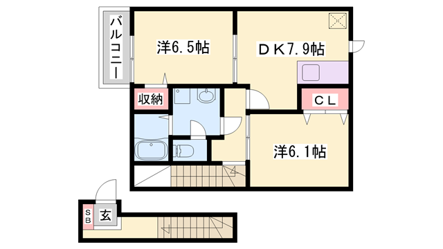 エスポワールメゾン(2DK/2階)の間取り写真