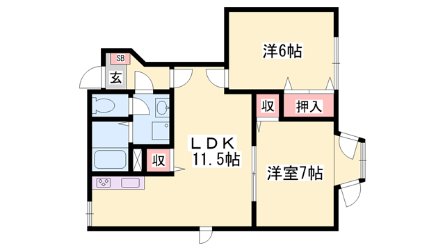 グリーンハウスⅠ(2LDK/1階)の間取り写真