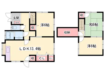 山陽電気鉄道本線 山陽姫路駅 徒歩30分 2階建 築39年(3LDK)の間取り写真