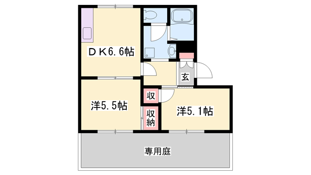 タウニィ上大野 B棟(2DK/1階)の間取り写真