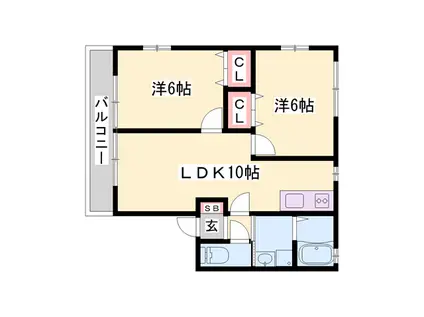 フルール・ド・セゾン(2LDK/1階)の間取り写真