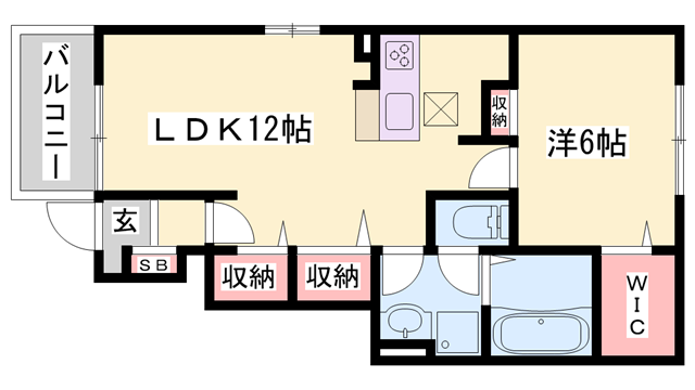 ヴィラ ドゥ グレーヌ梅ケ谷C(1LDK/1階)の間取り写真