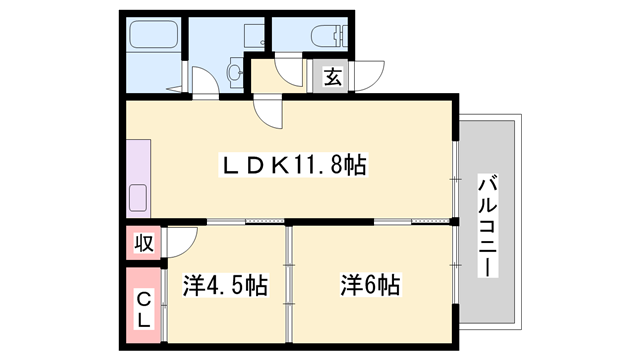 シャトルS(2LDK/2階)の間取り写真