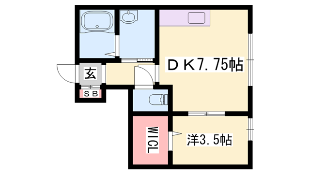 コンフォート新野辺(1DK/1階)の間取り写真