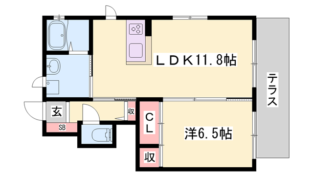 MAST COURT下滝野(1LDK/1階)の間取り写真