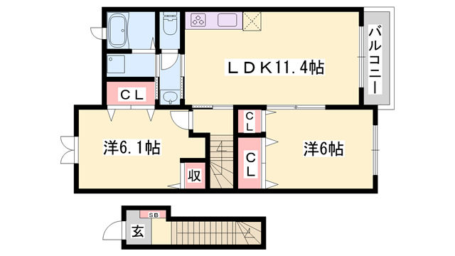パーチェ B(2LDK/2階)の間取り写真