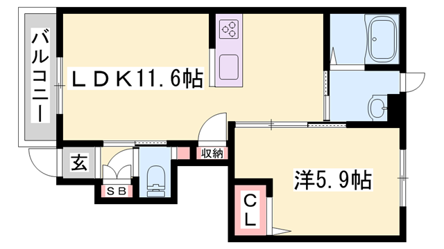 ケンタッキーブルーグラス(1LDK/1階)の間取り写真