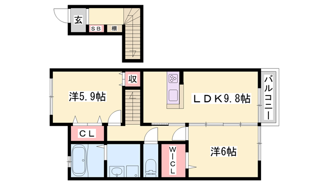 ラ・グランディール(1LDK/2階)の間取り写真
