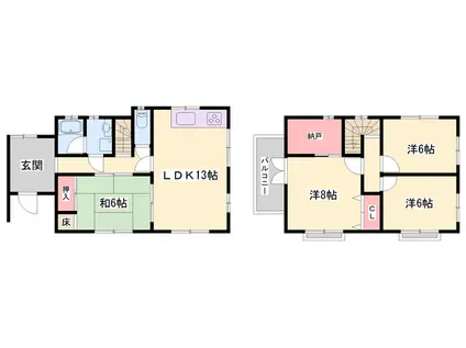 姫新線 播磨高岡駅 徒歩18分 2階建 築25年(4SLDK)の間取り写真