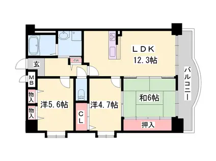 メゾンドール姫路英賀保(3LDK/6階)の間取り写真