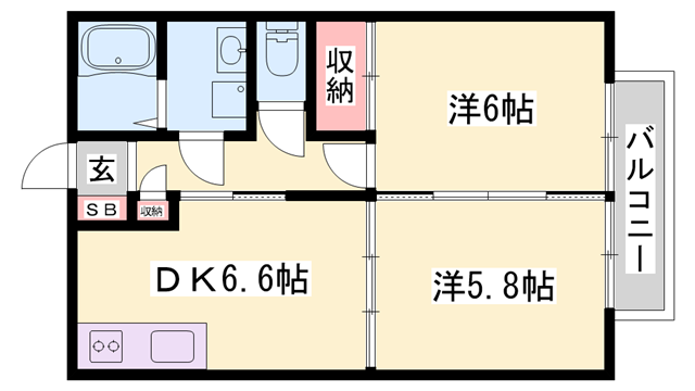 ウィングコート(2DK/2階)の間取り写真