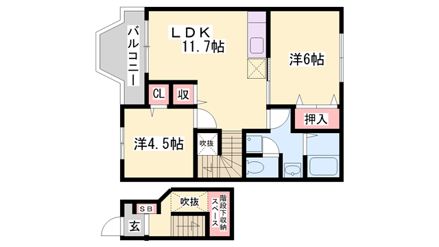 シャルマンヴィレッジA棟(2LDK/2階)の間取り写真